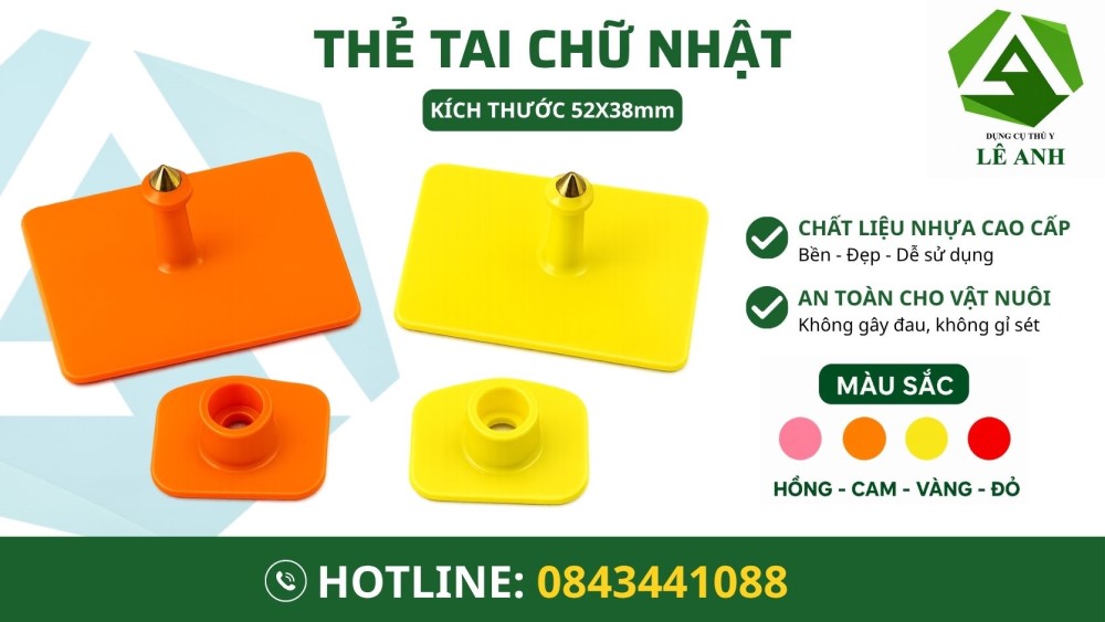 Thẻ tai hình chữ nhật cho heo